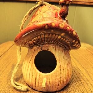 Handcrafted Ceramic Mushroom Birdhouse - Red Cap